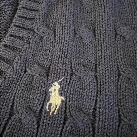 Ralph Lauren blue cable knit sweater, V-neck Sz M White Pony minimal Classic - Picture 4 of 10